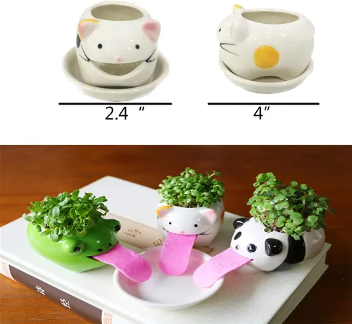 Vista 2 de Mini macetas de riego automático para suculentas, 1 paquete de maceta de cerámica animal con lengüeta y orificio de drenaje, maceta creativa