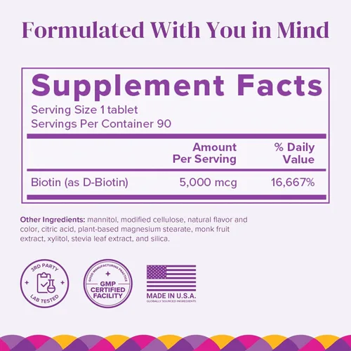 Vista 2 de Vitaminas BariMelts Biotin, sin azúcar, naturales, sabor fresa, en cápsulas masticables de absorción rápida, 90