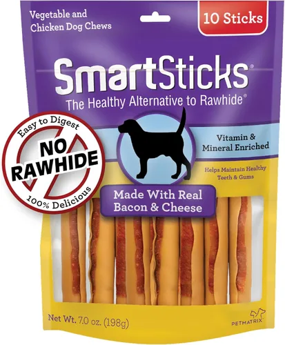 Vista 2 de SmartBones SmartSticks, dale a tu perro un masticable sin cuero crudo hecho con tocino y queso real, 10 unidades (paquete de 24) Chicken &