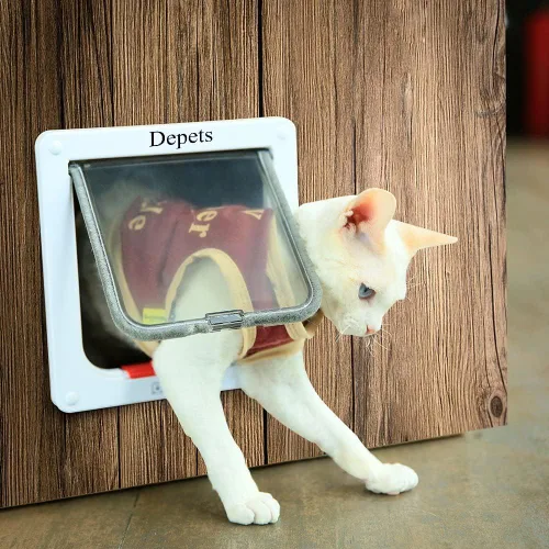 Vista 2 de Depets Puerta mediana con solapa para gatos con cerradura de 4 vías (tamaño exterior 7.5 x 7.8 pulgadas), kit magnético para puerta de mascotas