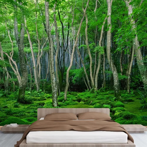 Vista 34 de Quiet Path - Murales de pared 3D, papel pintado panorámico extraíble de vegetación del bosque, adecuado para decoración del hogar, sala de estar