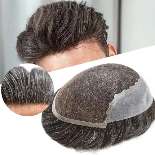 Vista 82 de Mens Toupee Human Hair Replacement System Swiss Lace Toupee For Men Hair Piece Protesis Capilar Mens Hairpiece 5X7#1 Jet Black 120% Density