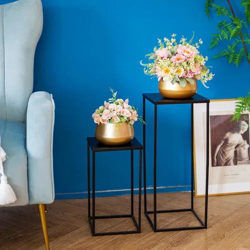 Vista 3 de Soporte de pedestal negro para plantas, 2 piezas, soporte de metal para plantas, soporte de flores de 15.75 pulgadas de alto, soporte para flores