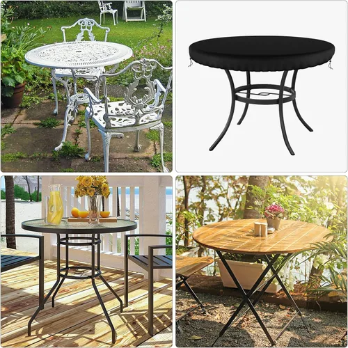 Vista 6 de Demao Fundas para muebles de patio al aire libre, cubierta de mesa redonda, impermeable, resistente a los rayos UV, funda antidecoloración