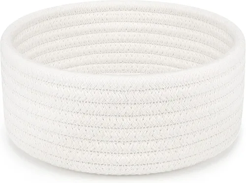 Vista 13 de ABenkle Cesta tejida pequeña, cesta de almacenamiento vacía pequeña y poco profunda, mini cestas de cuerda de algodón, cesta decorativa redonda