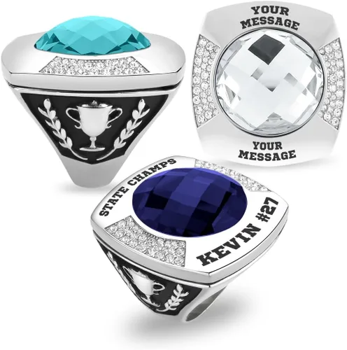 Vista 7 de Anillo de campeonato de acero inoxidable con texto y color personalizados - Trofeo, fútbol americano, béisbol, baloncesto, deportes electrónicos