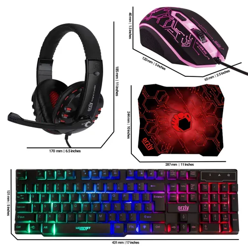 Vista 7 de Gaming Keyboard and Mouse and Mouse pad and Gaming Headset, Wired LED RGB Backlight Bundle for PC Gamers and Xbox and PS4 Users - 4 in 1 Edition