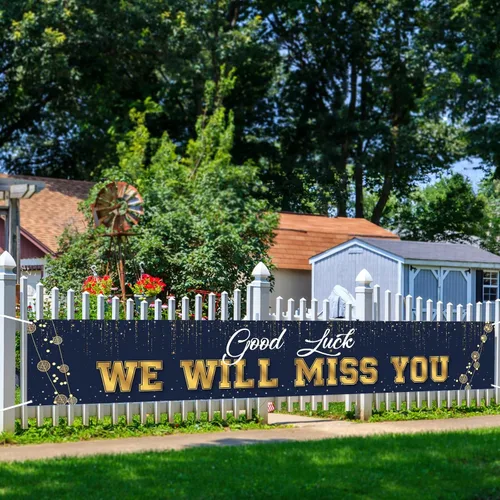 Vista 6 de Cartel de fondo grande con texto en inglés «Good Luck We Will Miss You», cartel de jardín de graduación, fiesta de jubilación, suministros