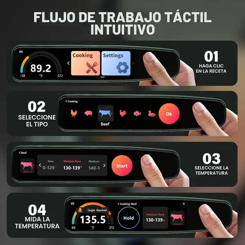 Vista 5 de AWLKIM 0.5s Termómetro Inteligente de Lectura Instantánea para Carne Digital, Pantalla Táctil HD de 3.8" con Temp-OS, Termómetro Profesional