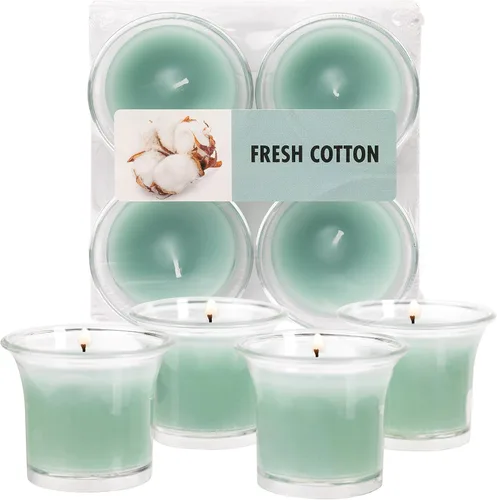 Vista 19 de HYOOLA Clear Cup Velas votivas perfumadas – Citronela – 12 horas de tiempo de combustión – Paquete de 4 – Fabricado en Europa Amarillo Citronela