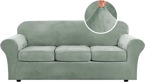 Vista 48 de H.VERSAILTEX - Funda elástica para sofá de 2 piezas, funda protectora de terciopelo, suave, con parte inferior elástica, con un ancho de hasta 49