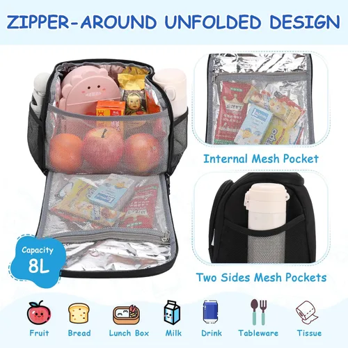 Vista 3 de VASCHY Lonchera para hombres, reutilizable, aislada, grande, bolsa enfriadora para adultos, mujeres/niños, para el trabajo, la escuela, picnic, Negro