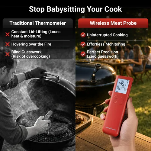 Vista 9 de ThermoMaven - Termómetro inalámbrico inteligente para carne con Bluetooth, señal Sub-1G mejorada 10 veces y estabilidad, base de pantalla