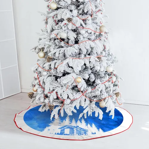 Vista 6 de Falda de árbol de Navidad azul de 48 pulgadas, falda de árbol de Navidad rústica gruesa con copo de nieve, decoración de invierno feliz año nuevo