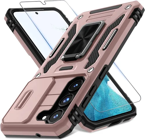 Vista 10 de DEERLAMN Funda para Samsung Galaxy S23 con Cubierta Deslizante para Cámara + Protector de Pantalla (2 Paquetes), Soporte de Anillo Giratorio