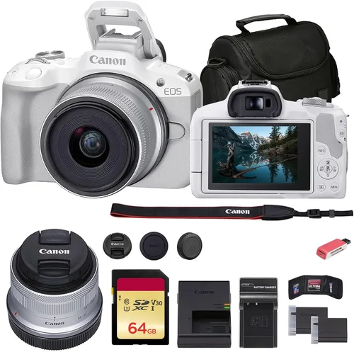 Vista 7 de Cámara Canon EOS R50 sin espejo con lente de 18-45 mm (negra) (5811C012) + tarjeta de memoria de 64 GB + bolsa + cargador + batería LPE17 + lector