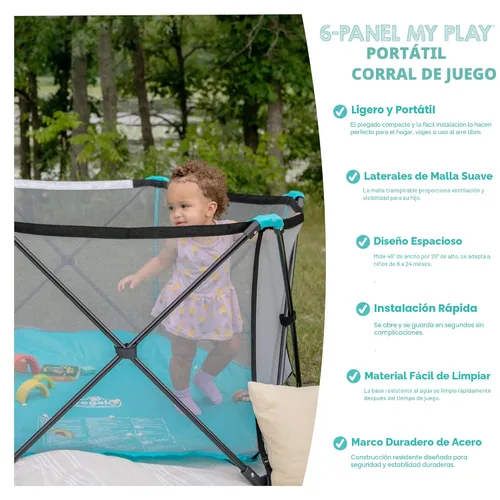 Vista 5 de Regalo Safety My Play Corralito portátil para bebés, patio de juegos plegable de 6 paneles para interiores y exteriores, para bebés y niños