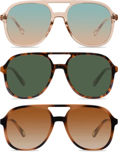 Vista 20 de YDAOWKN Retro Aviator Sunglasses for Womens Mens 70s Double Bridge Sunnies 2 Tintes Negro/Gris+Negro/Amarillo