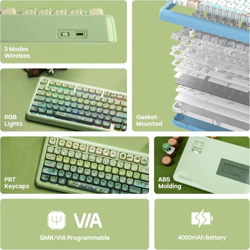 Vista 3 de KiiBoom Phantom81 Lite - Teclado mecánico con 75% de juntas, programable QMK y VIA, teclado inalámbrico para juegos de 3 modos, retroiluminación