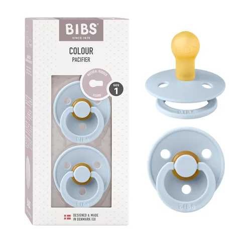 Vista 12 de BIBS - Paquete de 2 chupetes para bebés, goma natural libre de bisfenol A, hechos en Dinamarca, colección Colour, para bebés de 18+ meses, azul bebé