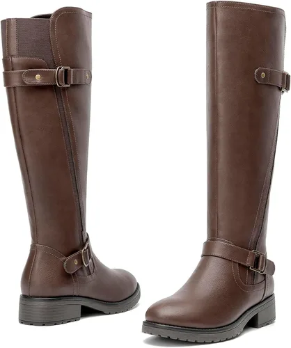 Vista 7 de SelenePair Botas altas hasta la rodilla para mujer, botas de tacón bajo y elásticas, punta redonda, con cremallera lateral, botas de invierno
