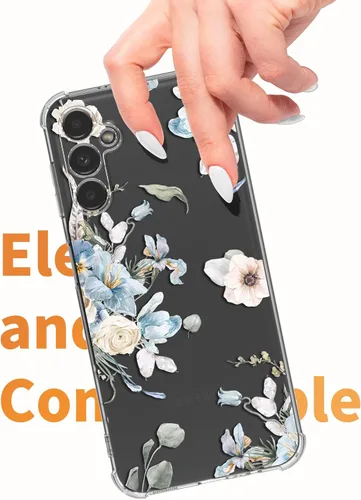 Vista 6 de Funda para Samsung Galaxy S23 FE con protector de pantalla, suave, a prueba de golpes, transparente, floral, funda protectora para mujer, diseño