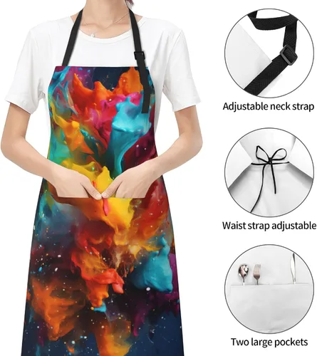 Vista 3 de Delantal colorido de poliéster Grooming Delantales con bolsillo para barbacoa Cocina Pintura Adultos