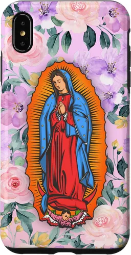 Vista 7 de Funda para iPhone 14 Virgen de Guadalupe versión flores rosas