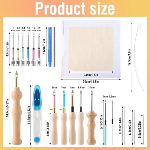 Vista 2 de Kit de 35 piezas de aguja de perforación, juego de herramientas de aguja de perforación ajustable, incluye mango de madera, juego de plumas