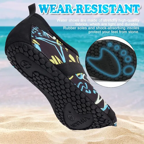 Vista 6 de VIFUUR Zapatos de agua para hombre y mujer, calcetines acuáticos de secado rápido para playa, natación, yoga, deportes al aire libre