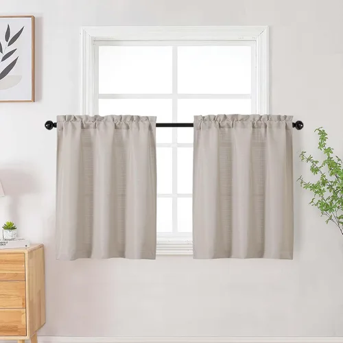 Vista 112 de Cortinas de lino para dormitorio y sala de estar de 96 pulgadas de largo, juego de 2 paneles, con bolsillo para cortinero, filtrado de luz, textura