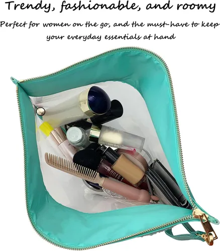 Vista 5 de HAIBOLAN Monogram Clear Stadium Purse Bag Chenille Letter Travel Patch Pouch Snack Makeup Wristlet