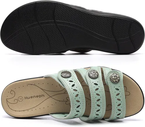 Vista 7 de Sandalias de cuero cómodas para mujer, ligeras, planas, bonitas, sin cordones, informales, para caminar