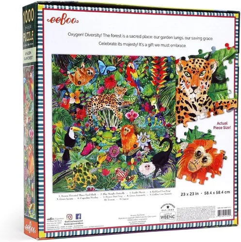 Vista 4 de eeBoo: Piece and Love Amazon Rainforest - Rompecabezas cuadrado para adultos de 1000 piezas, rompecabezas para adultos y familias, incluye piezas