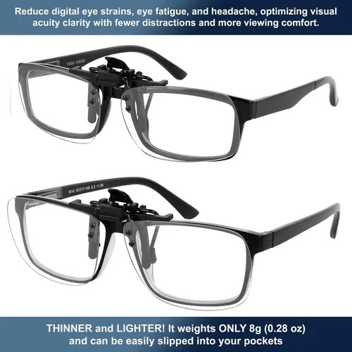 Vista 3 de Yogo Vision Blue Light Clip on Computer Glasses Video Gaming Glasses Easy Fit Digital Eyestrain Eye Protection (2 Pack)