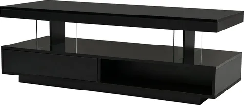 Vista 7 de Merax Mesa auxiliar, mesa auxiliar rectangular con 2 cajones y estantes de exhibición, moderna mesa de cóctel con luces LED y superficie UV de alto