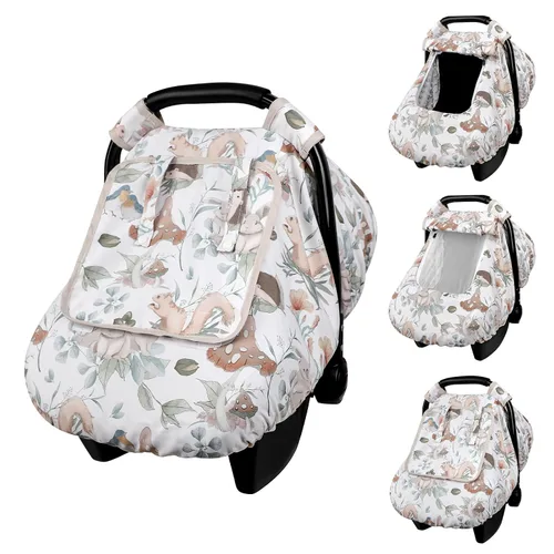 Vista 13 de Funda de asiento de automóvil para bebé, antipatadas, toldo cálido de Minky para asiento de automóvil con ventana de malla, cubierta multiusos que
