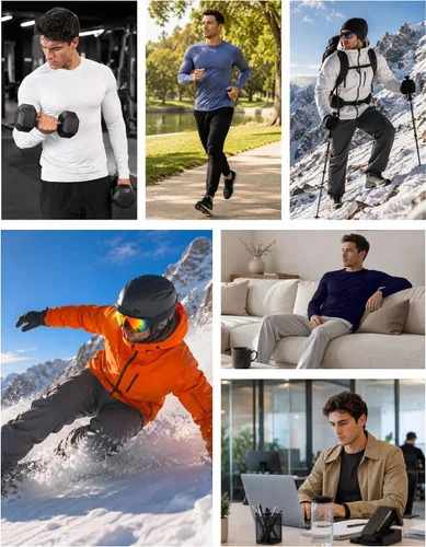 Vista 6 de Roadbox Camisas térmicas de manga larga para hombre, paquete de 2 unidades Blanco/Azul/Gris