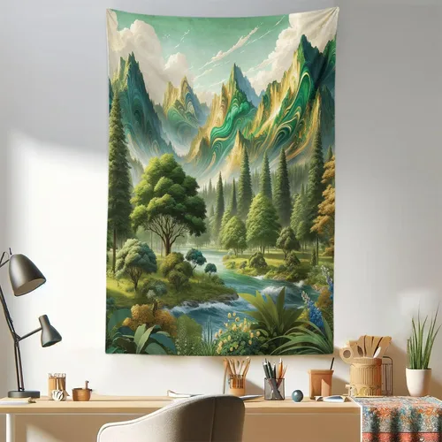 Vista 186 de Ambesonne Tapiz hippie, abrazo de hongos de ensueño y árbol de la vida místico y mandal verde, decoración de tela para colgar en la pared