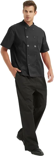 Vista 7 de TopTie - Bata de chef unisex de manga corta Negro