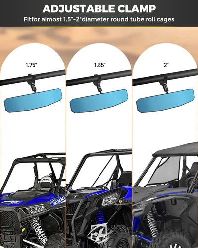 Vista 5 de Xprite Espejo retrovisor UTV de 13 pulgadas, espejo central SXS UTV con luces interiores, abrazadera de aluminio ajustable para montaje de 1.5 a 2
