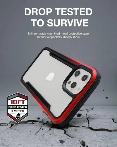 Vista 3 de Raptic Shield - Funda compatible con iPhone 12 Pro Max, protección contra golpes, marco de aluminio duradero, probada para caídas de 10 pies de Rojo