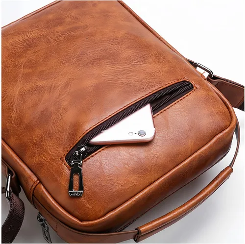 Vista 6 de Bolso cruzado pequeño, bolso de hombro para hombre, bolso de cuero vintage para oficina y negocios para hombres, bolso de mano con cremallera