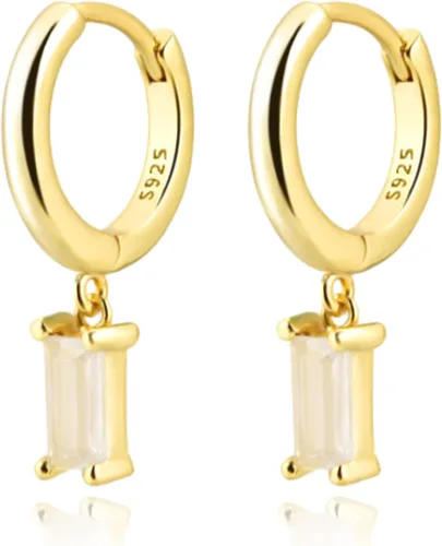 Vista 14 de Gold Huggie Hoop Earrings Crystal Green Drop Earrings
