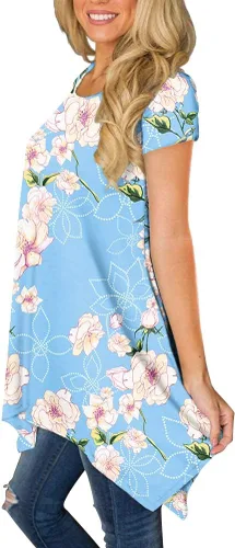 Vista 2 de BISHUIGE - Blusón de verano para mujer, de manga corta, con dobladillo irregular, holgada
