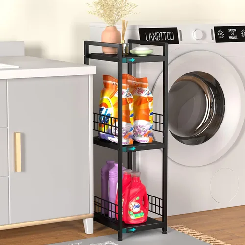 Vista 2 de DAOUTIME - Estantería metálica de 3 niveles, expandible, independiente, estrecha, estantes de piso abierto, ideal para baño, cocina, lavandería