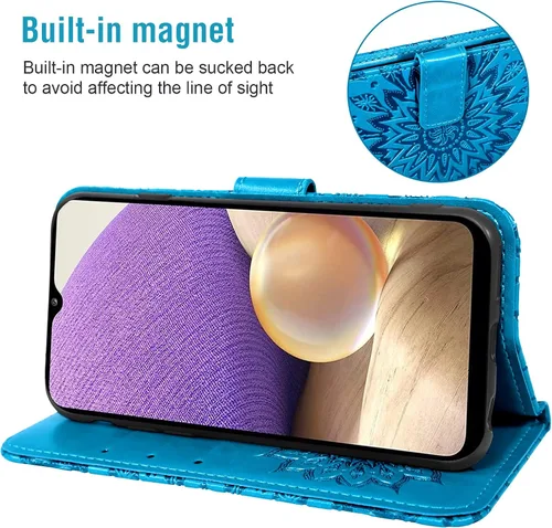 Vista 4 de Funda de teléfono para Samsung Galaxy A32 5G de 6.5 pulgadas con protector de pantalla de vidrio templado y cubierta delgada de cuero, soporte