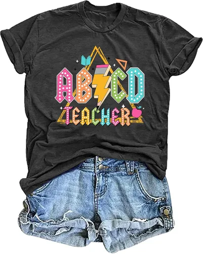 Vista 19 de Camisetas para profesores de ABCD para mujer, camiseta de manga corta para B-Negro