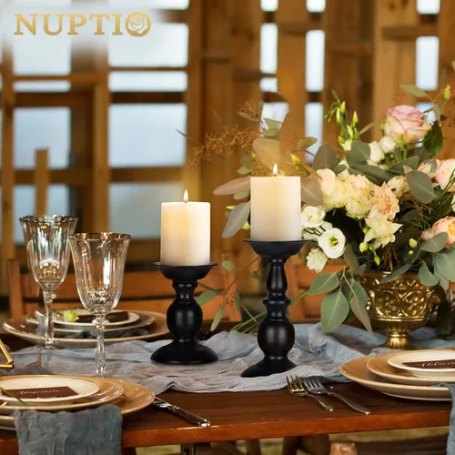 Vista 4 de NUPTIO Portavelas negro para pilares: juego de candelabros de metal rústico
