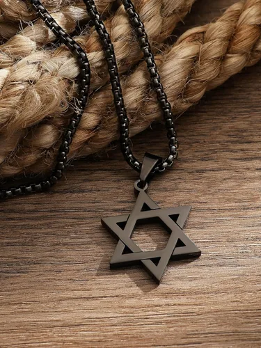 Vista 2 de HAQUIL Stainless Steel Hexagram Six Pointed Star Pendant Necklace, Box Chain, Jewish Israel Jewelry Gift for Men and Women